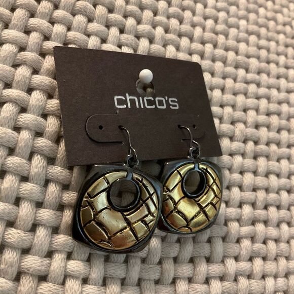 0060-Chico's Metallic Gold and Black Dangle Earrings - Picture 1 of 3